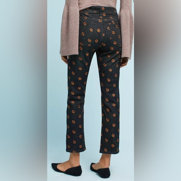 Anthropologie Pilcro Black & Copper Floral Embroidery Slim Straight Jeans Sz 28 - Picture 2 of 14
